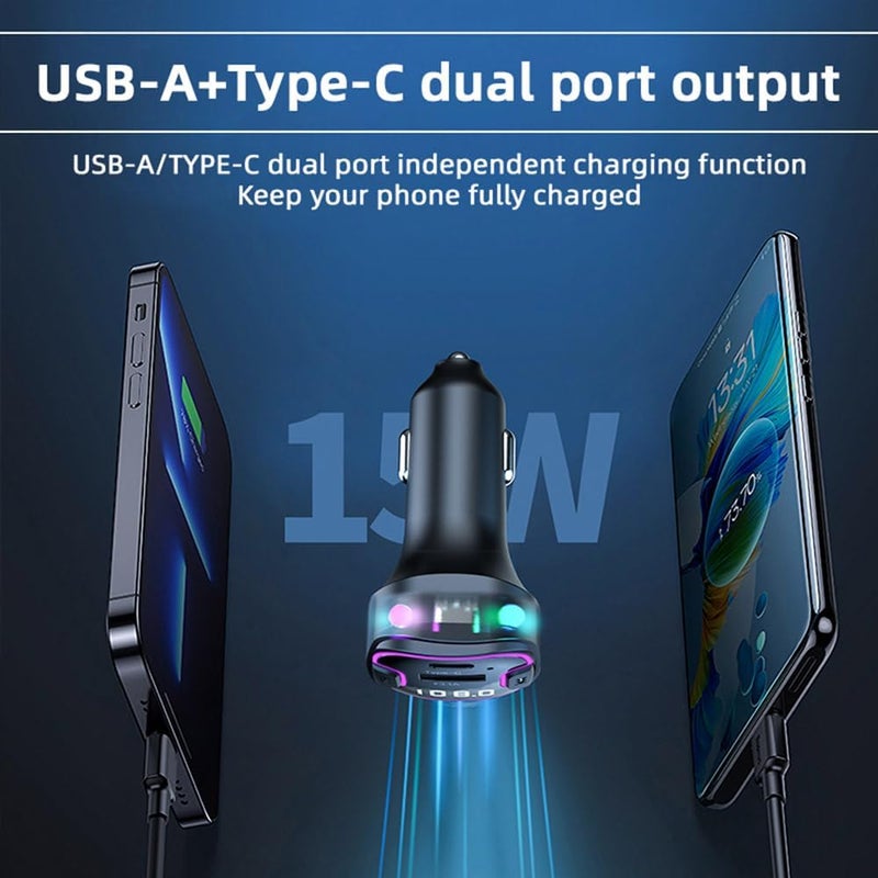 OHITEC Bluetooth FM Transmitter for Car: Hands-Free Calls, Navigation Guidance, HD Sound Quality 5.3, USB/Type-C 5V3.1A Fast Charging, U Disk Music Playback, Colorful Ambient Lights (C49) - Image 4